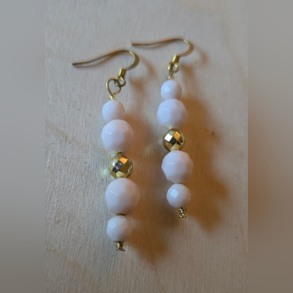 Pink With Gold Tone Beaded Earrings - Picture 2 of 2